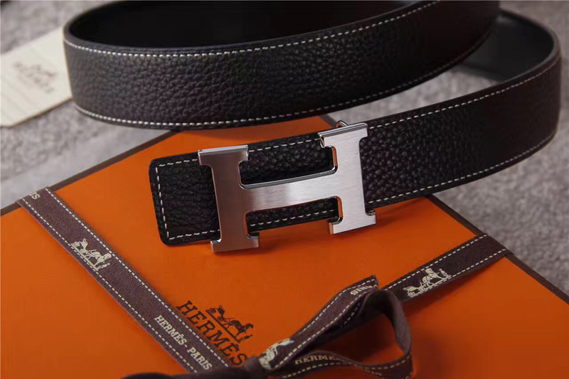 愛馬仕腰帶 Hermès 愛馬仕原單腰帶 經典H拉絲扣頭 海外進口荔枝紋帶條 黑色