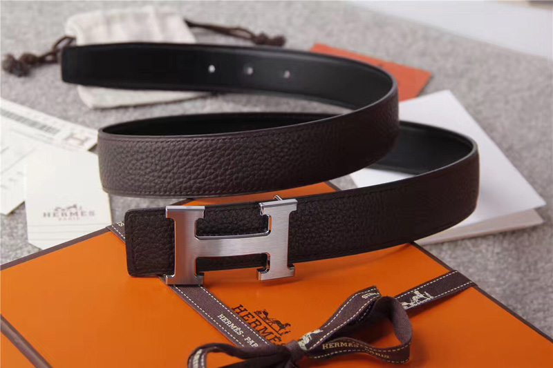 愛馬仕腰帶 Hermès 愛馬仕原單腰帶 經典H拉絲扣頭 海外進口荔枝紋帶條 灰色