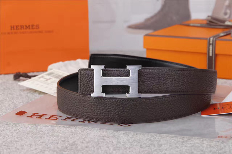 愛馬仕腰帶 Hermès 愛馬仕原單腰帶 經典H拉絲扣頭 海外進口荔枝紋帶條 灰色