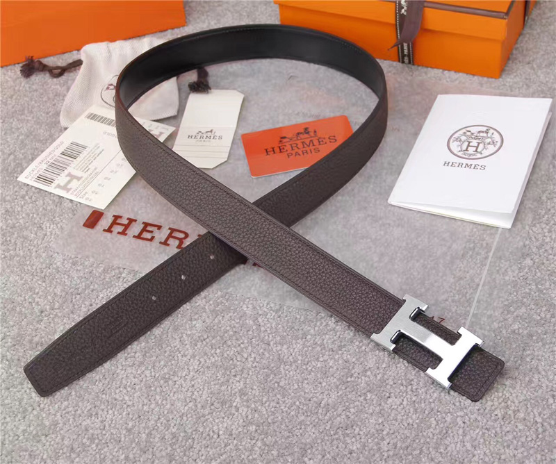 愛馬仕腰帶 Hermès 愛馬仕原單腰帶 經典H拉絲扣頭 海外進口荔枝紋帶條 灰色