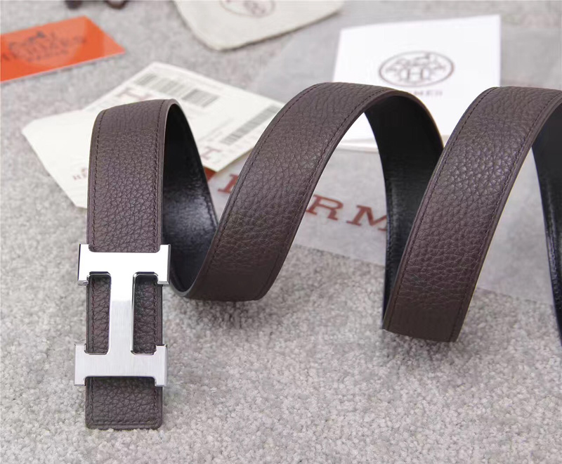 愛馬仕腰帶 Hermès 愛馬仕原單腰帶 經典H拉絲扣頭 海外進口荔枝紋帶條 灰色