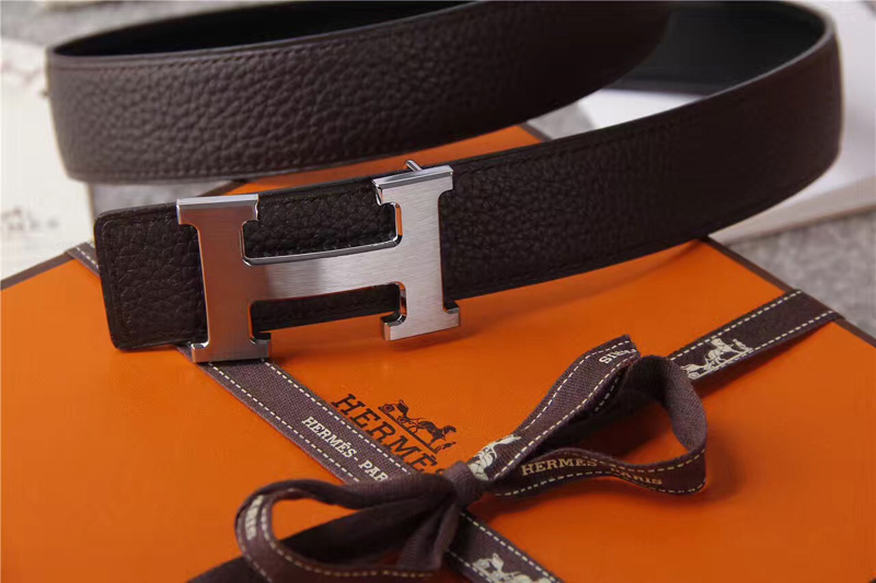 愛馬仕腰帶 Hermès 愛馬仕原單腰帶 經典H拉絲扣頭 海外進口荔枝紋帶條 灰色