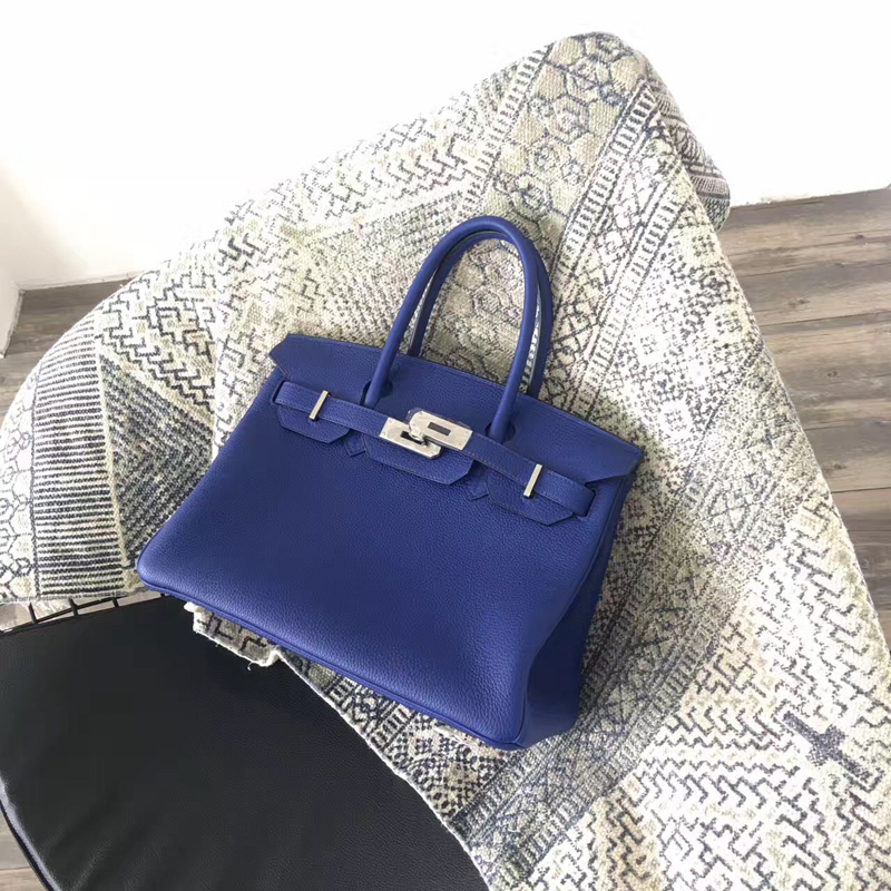 愛馬仕手提包 Hermes Birkin系列 鉑金包 純手工定制版 30cm TOGO皮 電光藍