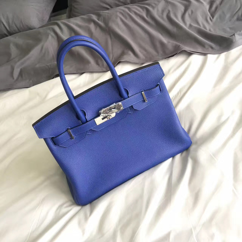 愛馬仕手提包 Hermes Birkin系列 鉑金包 純手工定制版 30cm TOGO皮 電光藍
