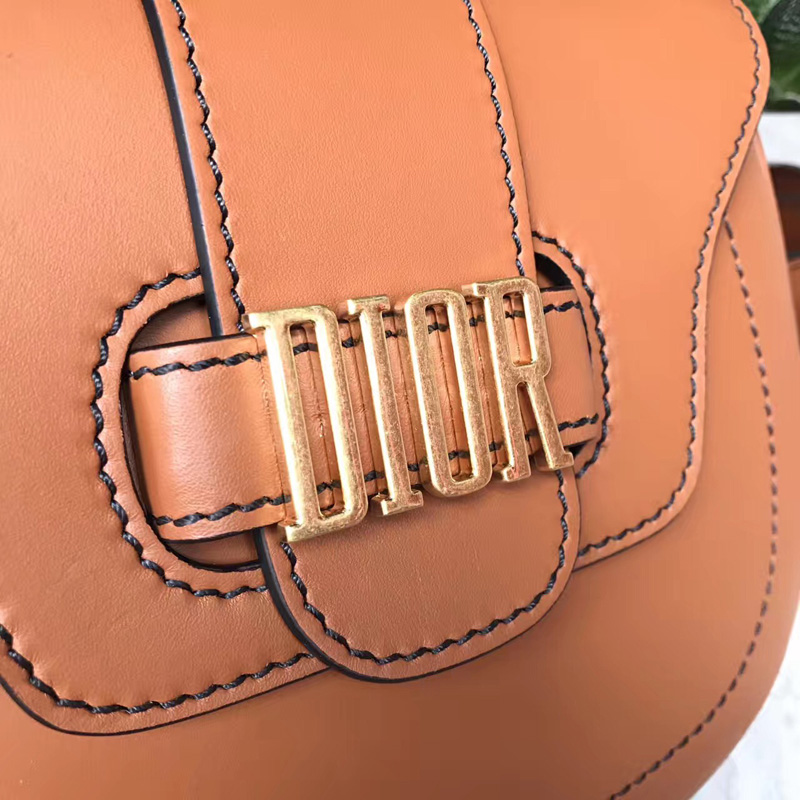 迪奧Dior 2017新款女包 D-FENCE焦糖色小牛皮斜挎包 迪奧馬鞍包