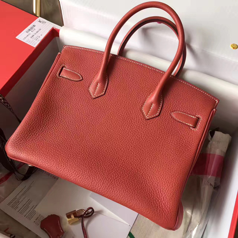 愛馬仕手提包 Hermes Birkin系列 鉑金包 純手工定制版 30cm TOGO皮 紅棕色