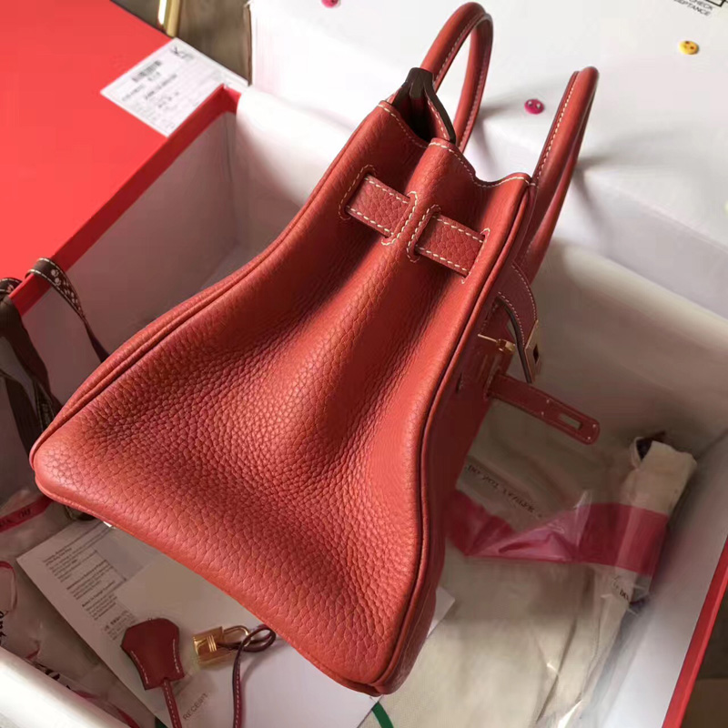 愛馬仕手提包 Hermes Birkin系列 鉑金包 純手工定制版 30cm TOGO皮 紅棕色