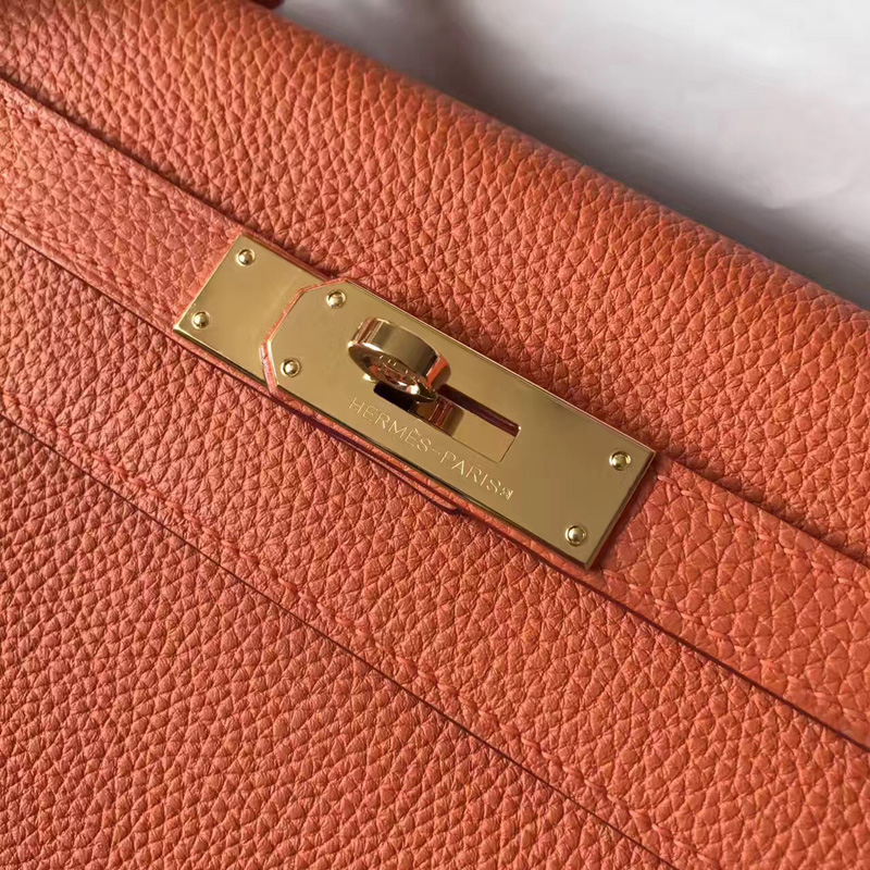 愛馬仕Hermes Kelly系列 凱莉包 純手工定制版 28cm TOGO皮 橙色