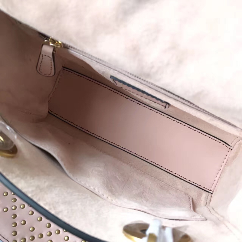 M0579 Dior迪奧 LADY DIOR粉色小牛皮柔軟手提包 飾釘手提單肩包