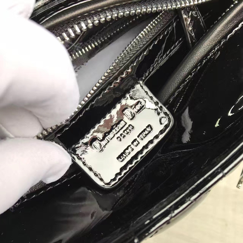 Dior迪奧 Lady Dior 經典戴妃包 五格小號 黑色漆皮 銀色五金