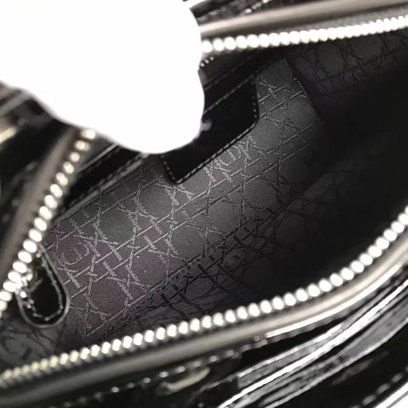 Dior迪奧 Lady Dior 經典戴妃包 五格小號 黑色漆皮 銀色五金