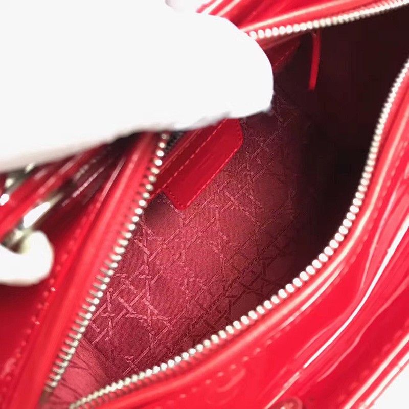 Dior迪奧 Lady Dior 經典戴妃包 五格小號 紅色漆皮 銀色五金