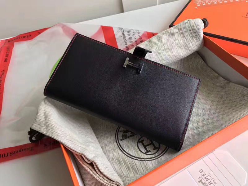 Hermes錢包 愛馬仕最新款純手工長款錢夾 Hermes卡包 SWIFT皮錢包 黑色