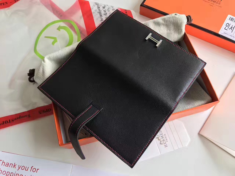 Hermes錢包 愛馬仕最新款純手工長款錢夾 Hermes卡包 SWIFT皮錢包 黑色