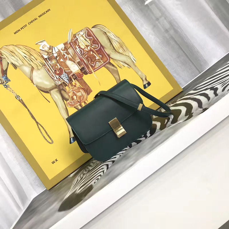 賽琳Celine box女包 賽琳豆腐包 Celine CLASSIC中號(hào) 單肩斜挎包 墨綠色