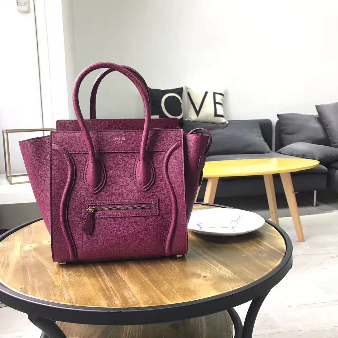 2017賽琳 celine笑臉包 囧臉包真皮女包 頭層牛皮 翅膀手提包 玫紅色