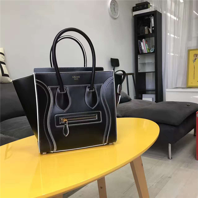 2017賽琳 celine笑臉包 囧臉包真皮女包 頭層牛皮 翅膀手提包 黑色