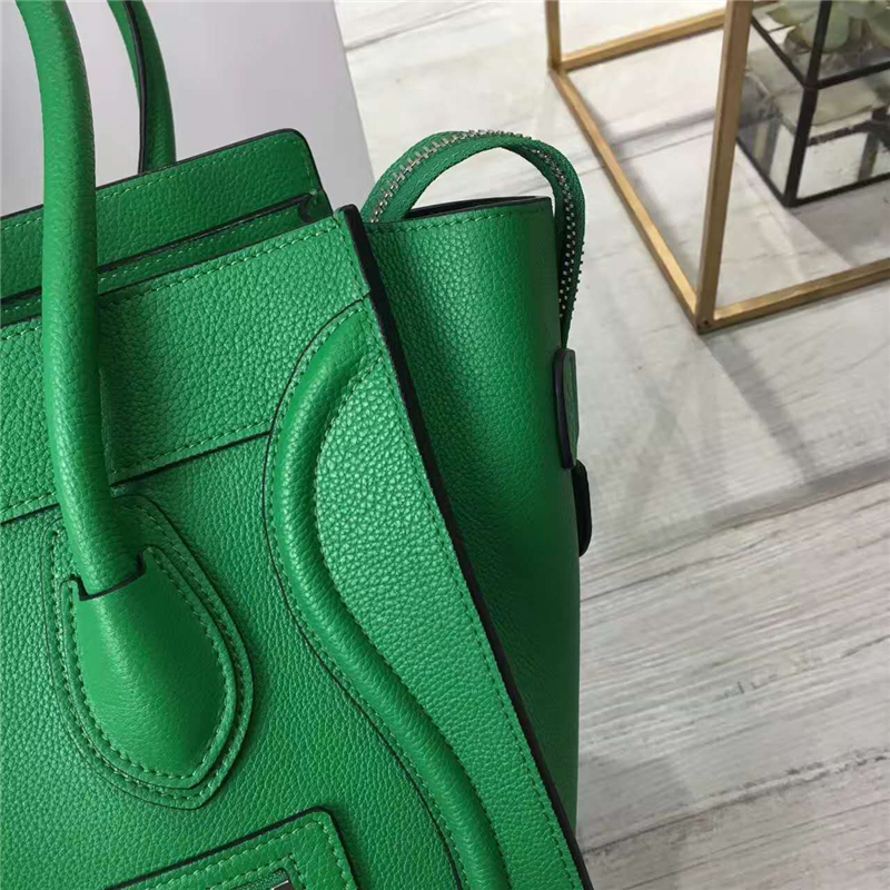 2017賽琳 celine笑臉包 囧臉包真皮女包 頭層牛皮 荔枝紋 翅膀手提包 竹子綠