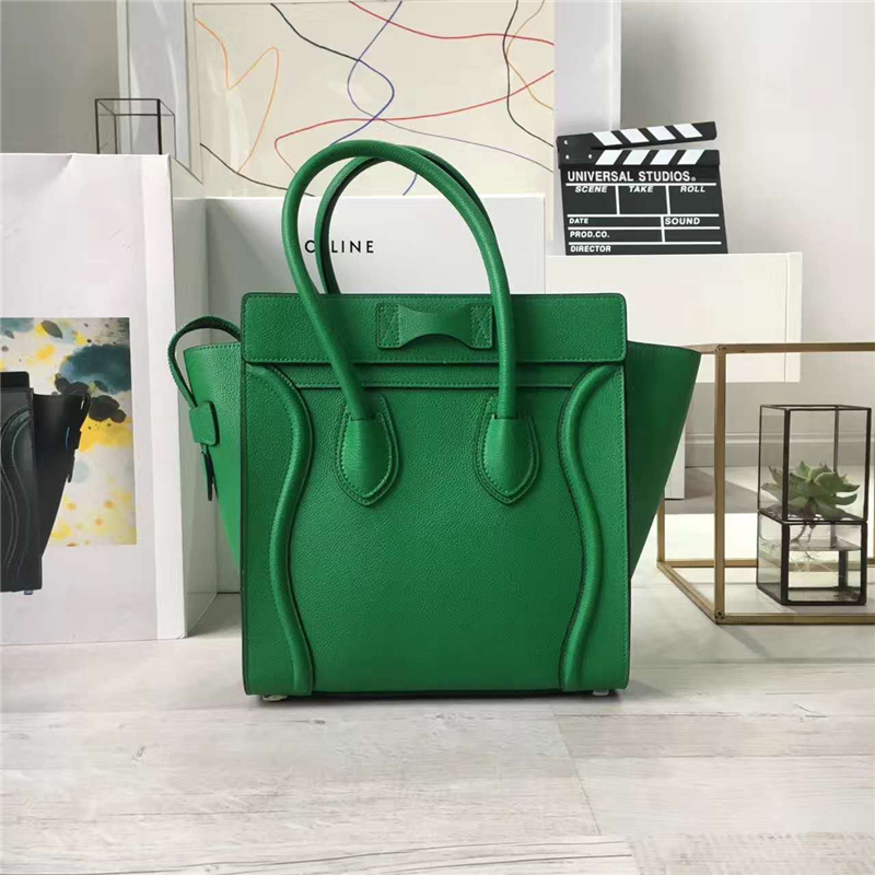 2017賽琳 celine笑臉包 囧臉包真皮女包 頭層牛皮 荔枝紋 翅膀手提包 竹子綠