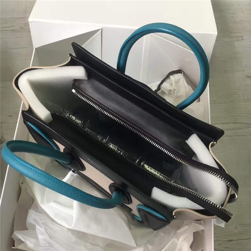 2017賽琳 celine笑臉包囧臉包 頭層牛皮 三色拼接 翅膀手提包 灰白/黑/孔雀綠