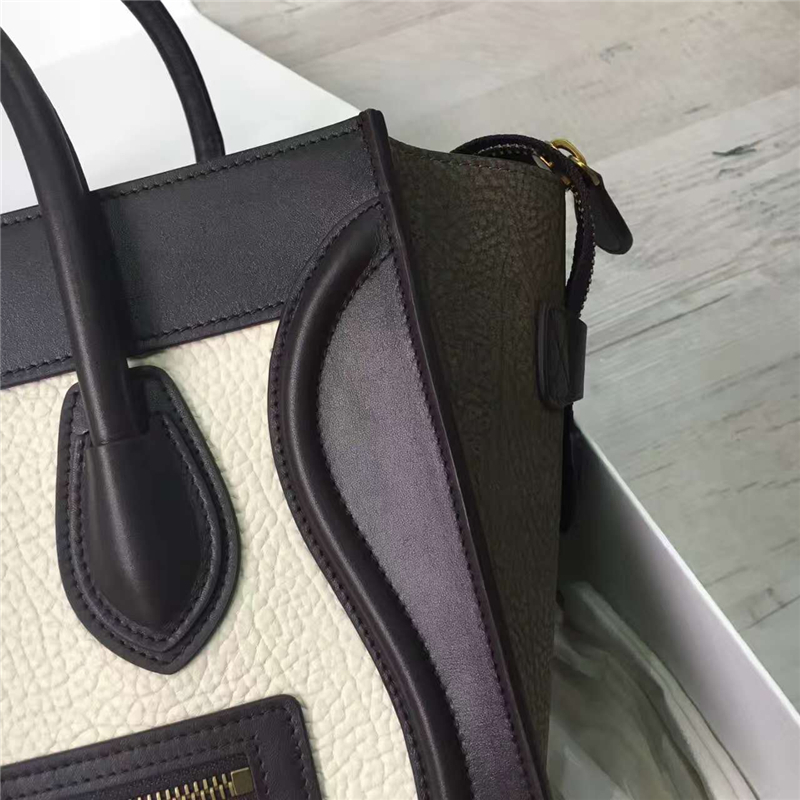 2017賽琳 celine笑臉包囧臉包 頭層牛皮 三色拼接 翅膀手提包 牛津白/深啡/綠棕