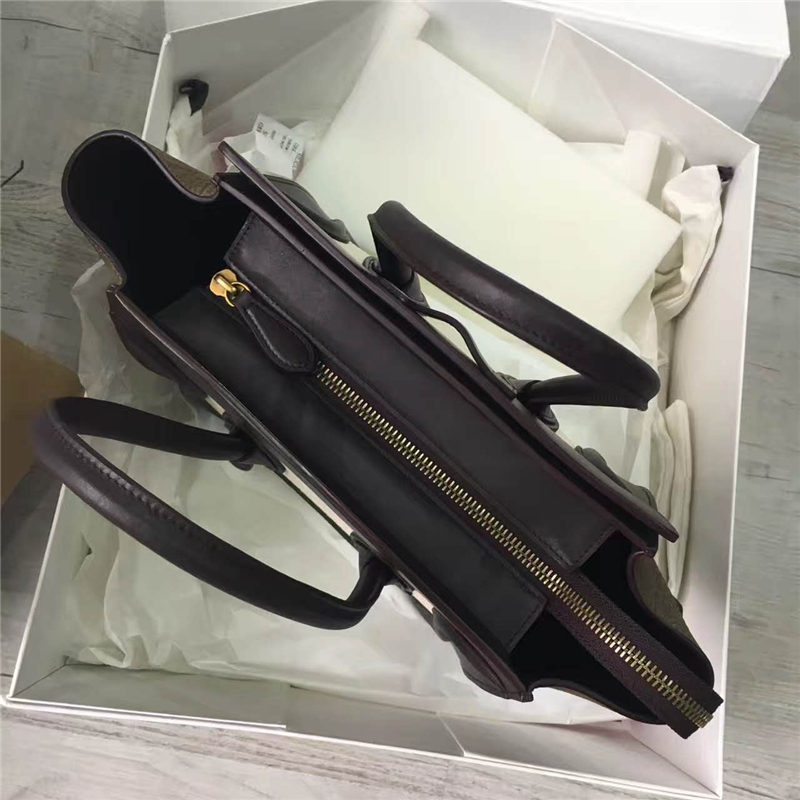 2017賽琳 celine笑臉包囧臉包 頭層牛皮 三色拼接 翅膀手提包 牛津白/深啡/綠棕g