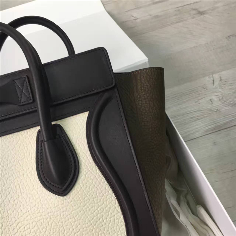 2017賽琳 celine笑臉包囧臉包 頭層牛皮 三色拼接 翅膀手提包 牛津白/深啡/綠棕g