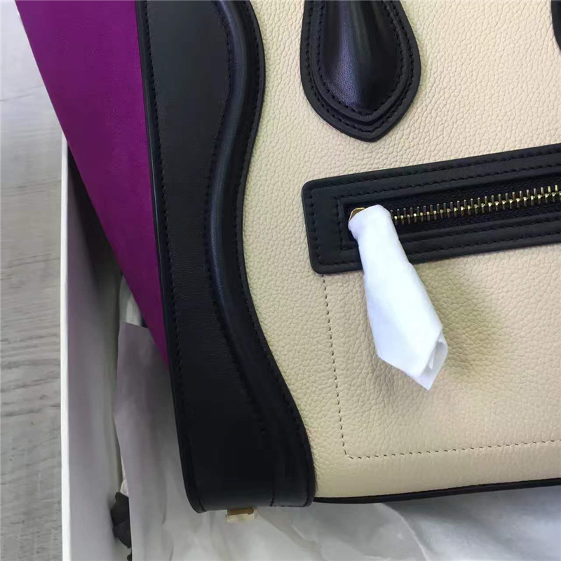 2017賽琳 celine笑臉包囧臉包 頭層牛皮 三色拼接 翅膀手提包 奶油黃/黑/磨砂紫