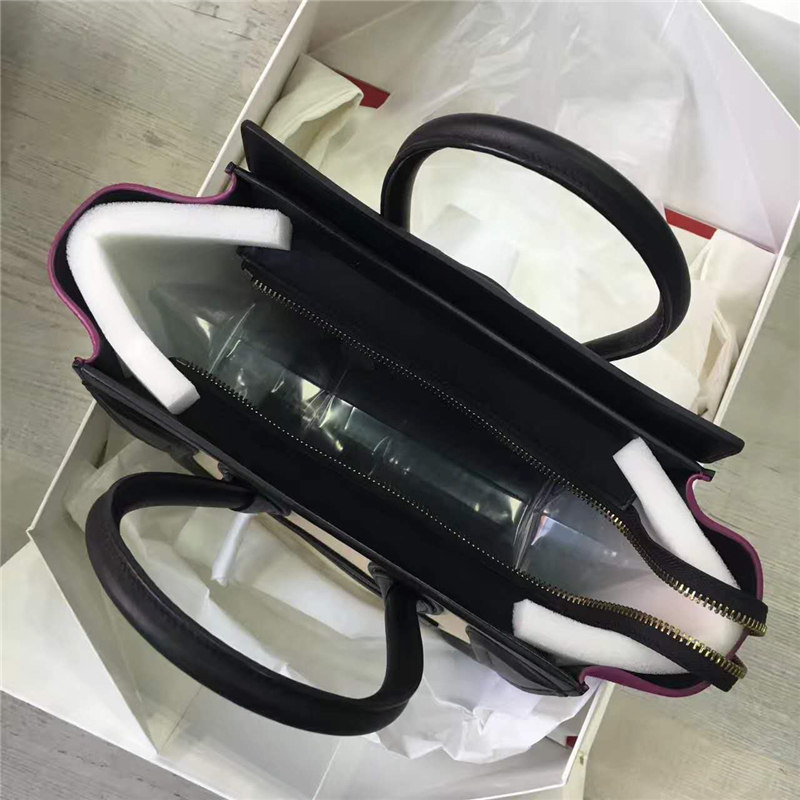 2017賽琳 celine笑臉包囧臉包 頭層牛皮 三色拼接 翅膀手提包 奶油黃/黑/磨砂紫