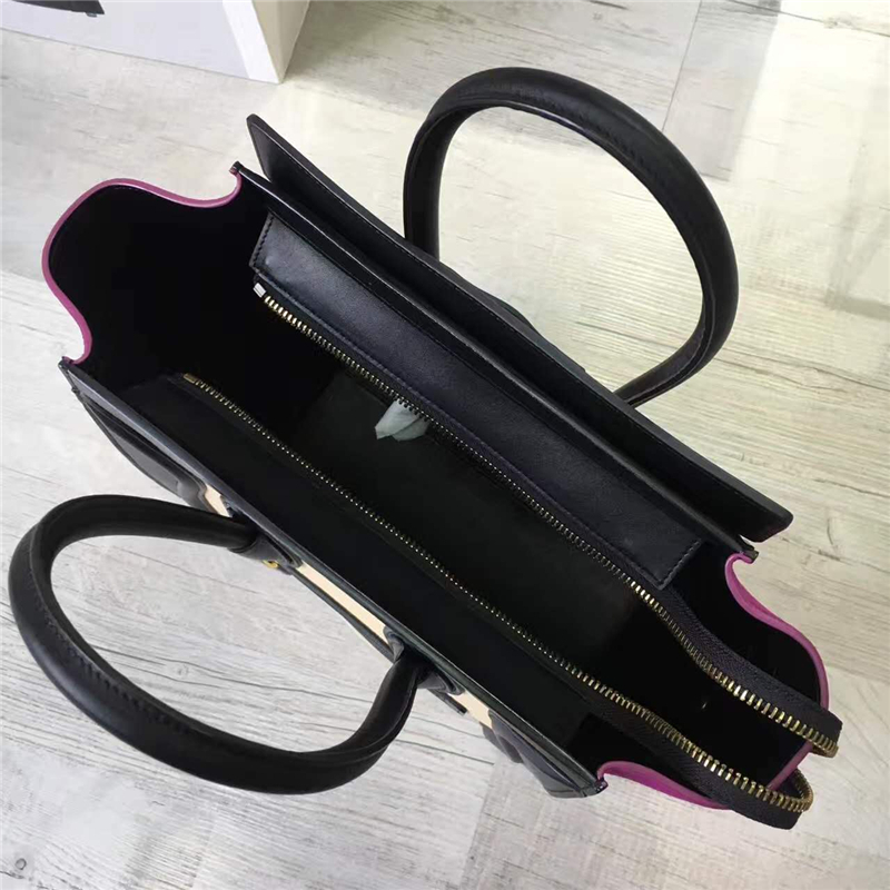 2017賽琳 celine笑臉包囧臉包 頭層牛皮 三色拼接 翅膀手提包 奶油黃/黑/磨砂紫