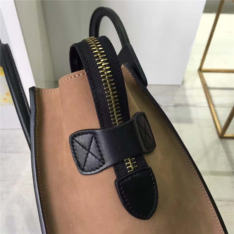 2017賽琳 celine笑臉包囧臉包 頭層牛皮 三色拼接 翅膀手提包 杏黃/黑/磨砂淺啡