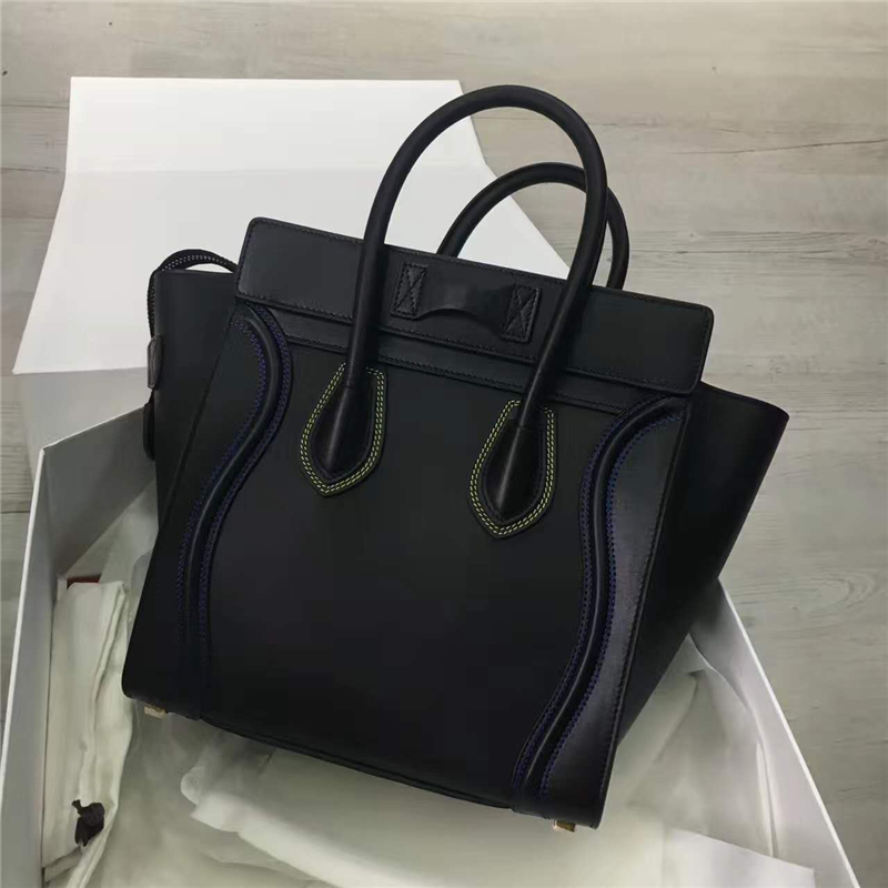 2017賽琳 celine笑臉包 囧臉包真皮女包 頭層牛皮 翅膀手提包 三色線 黑色