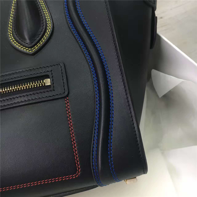 2017賽琳 celine笑臉包 囧臉包真皮女包 頭層牛皮 翅膀手提包 三色線 黑色