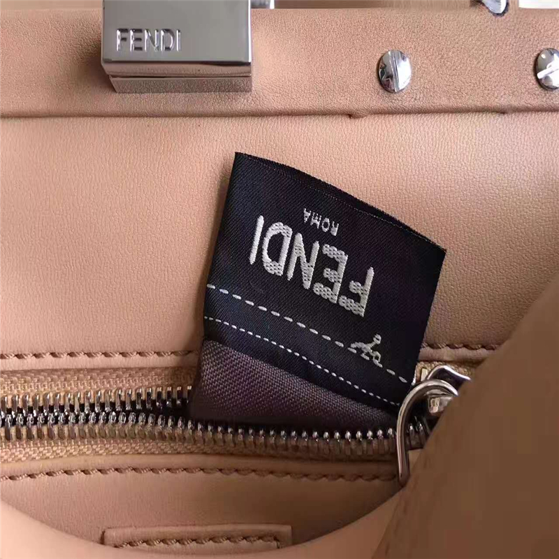 Fendi 芬迪 Peekaboo 2017新款小牛皮編織手柄手提包 藕粉色