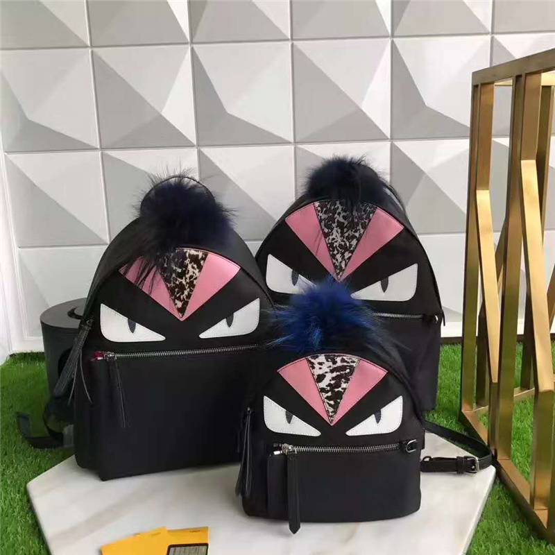 Fendi雙肩包 芬迪新款一撮毛小怪獸白眼睛拼皮 芬迪雙肩包 粉額頭