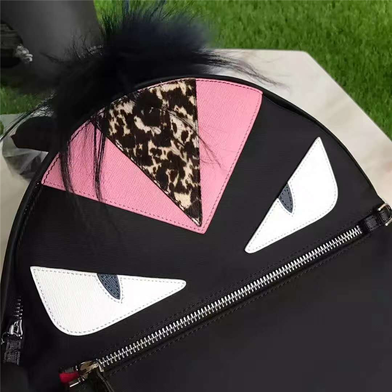 Fendi雙肩包 芬迪新款一撮毛小怪獸白眼睛拼皮 芬迪雙肩包 粉額頭