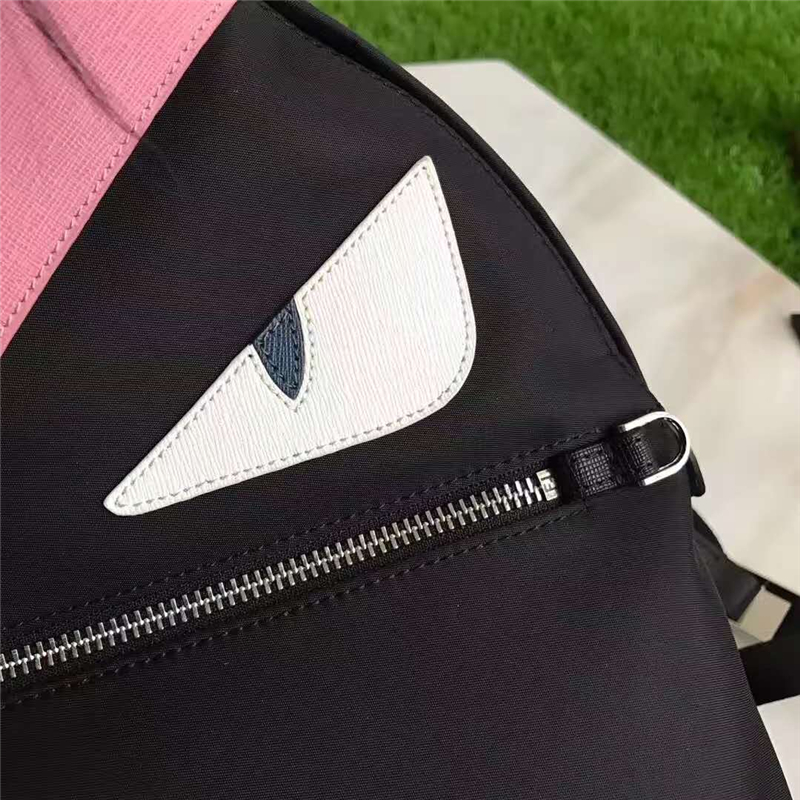 Fendi雙肩包 芬迪新款一撮毛小怪獸白眼睛拼皮 芬迪雙肩包 粉額頭