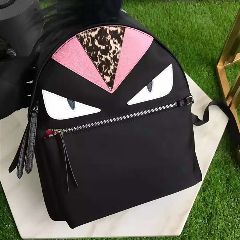 Fendi雙肩包 芬迪新款一撮毛小怪獸白眼睛拼皮 芬迪雙肩包 粉額頭