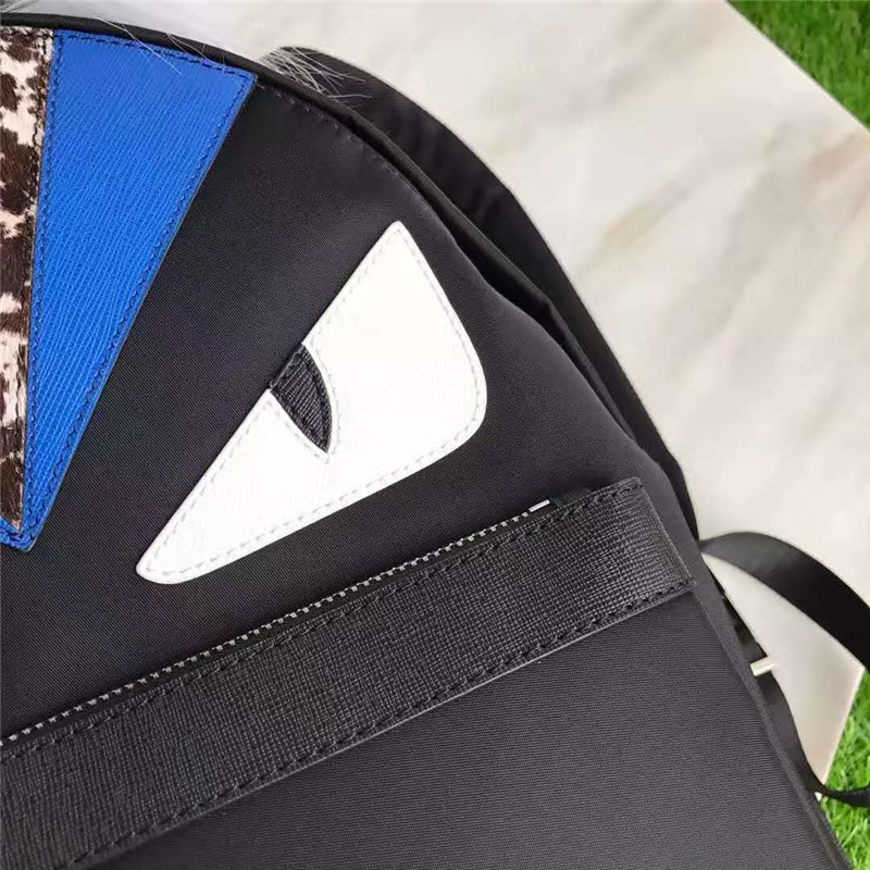 Fendi雙肩包 芬迪新款一撮毛小怪獸白眼睛拼皮 芬迪雙肩包 藍額頭