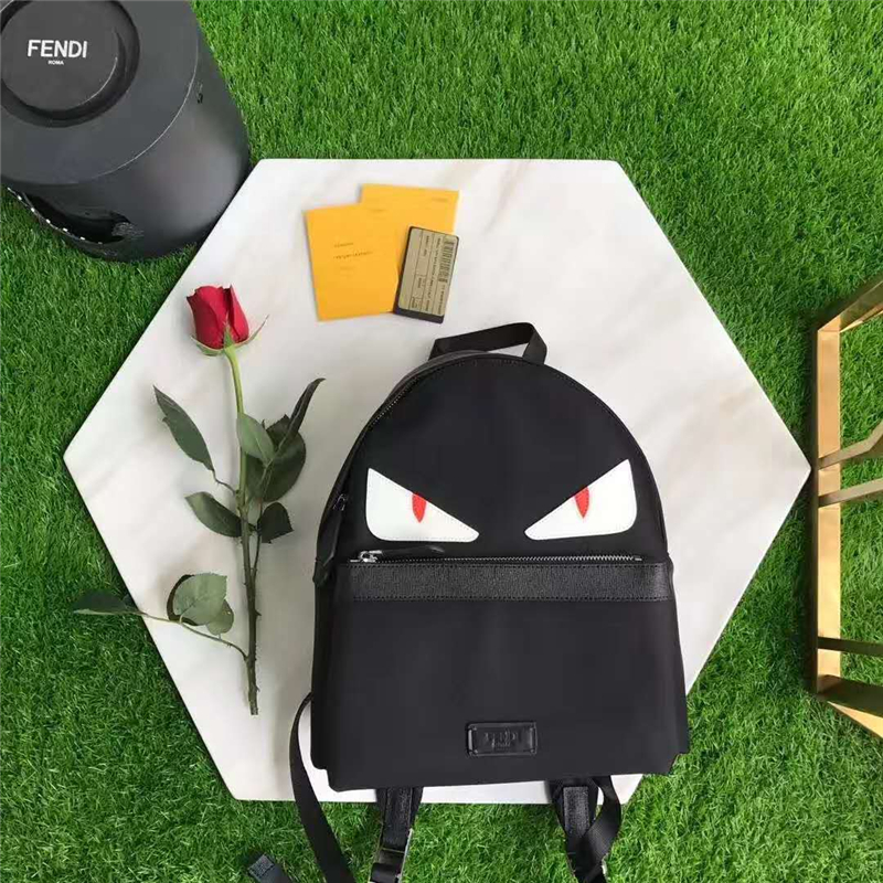 Fendi雙肩包 芬迪經典小怪獸眼睛 芬迪雙肩包 Fendi帆布雙肩包 黑色白眼