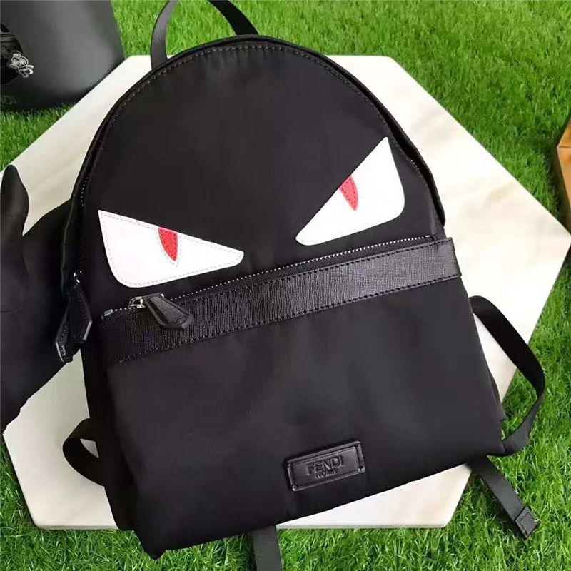Fendi雙肩包 芬迪經典小怪獸眼睛 芬迪雙肩包 Fendi帆布雙肩包 黑色白眼