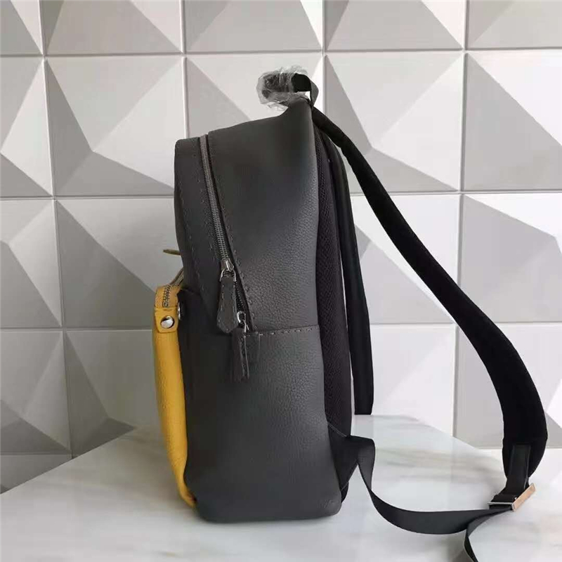 Fendi芬迪新款雙肩包 Fendi經典小怪獸眼睛 小牛皮 芬迪雙肩背包 黑/黃