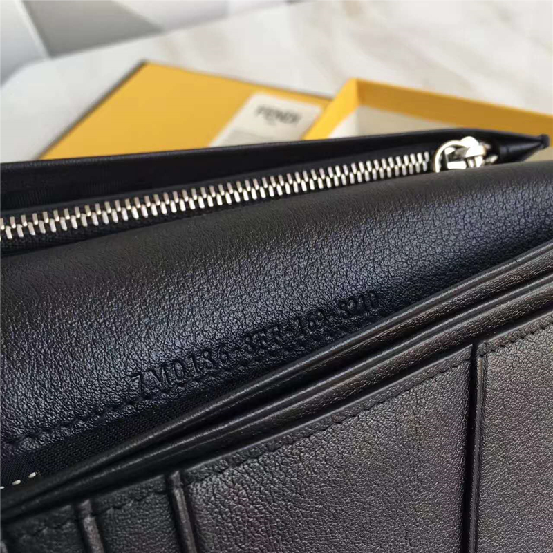 FENDI 芬迪 羅馬皮革SELLERIA長款 小怪獸牛皮長款二折錢包 墨黑色