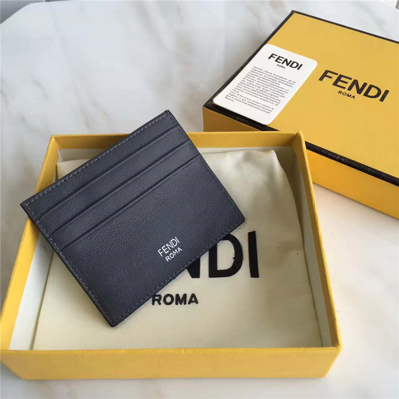 FENDI 芬迪 小怪獸 金屬眼睛 2JOURS 羅馬牛皮卡片夾 黑色