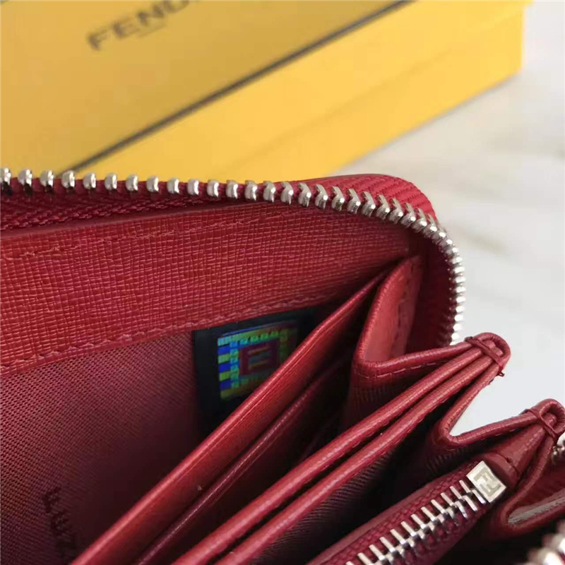 FENDI 芬迪 小牛皮CRAYONS 2017新款 裝飾雙色皮革花朵長款錢包 酒紅色