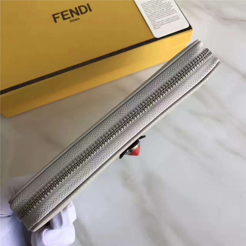 FENDI 芬迪 小牛皮CRAYONS 2017新款 裝飾雙色皮革花朵長款錢包 粉灰色