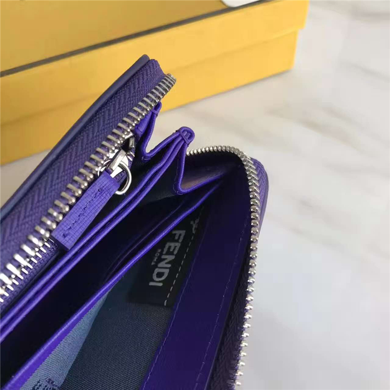 FENDI 芬迪 小牛皮CRAYONS 2017新款 裝飾雙色皮革花朵長款錢包 紫藍色