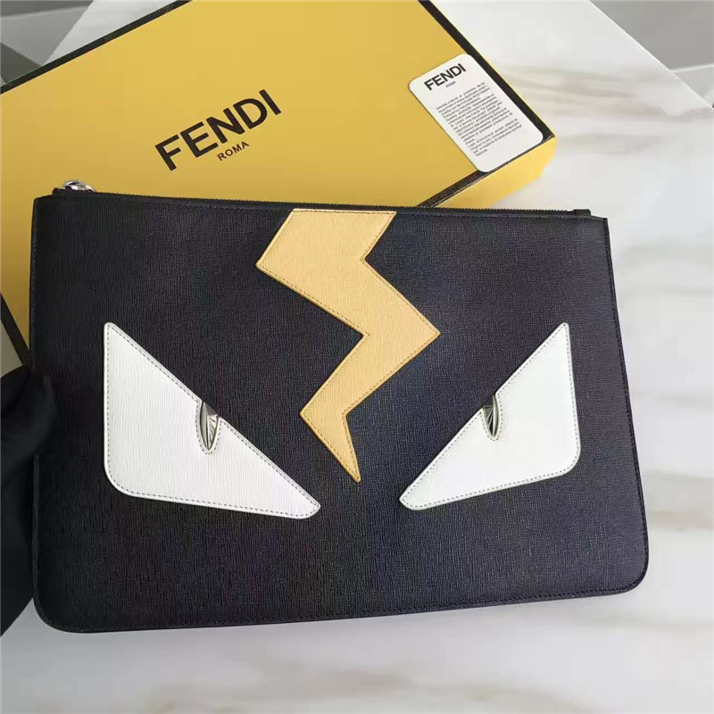 FENDI手包 芬迪小怪獸眼睛額頭閃電圖 小怪獸眼睛額頭閃電圖 芬迪手拿包 黑色