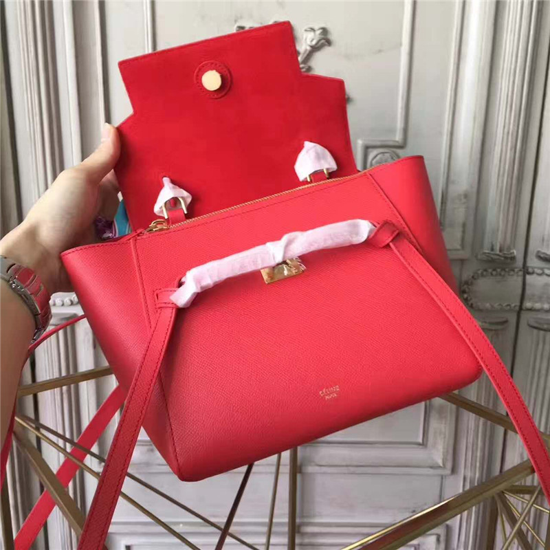 Celine賽琳 2017新款 Celine鯰魚包 光滑牛皮 流蘇裝飾鯰魚手提包 手掌紋紅