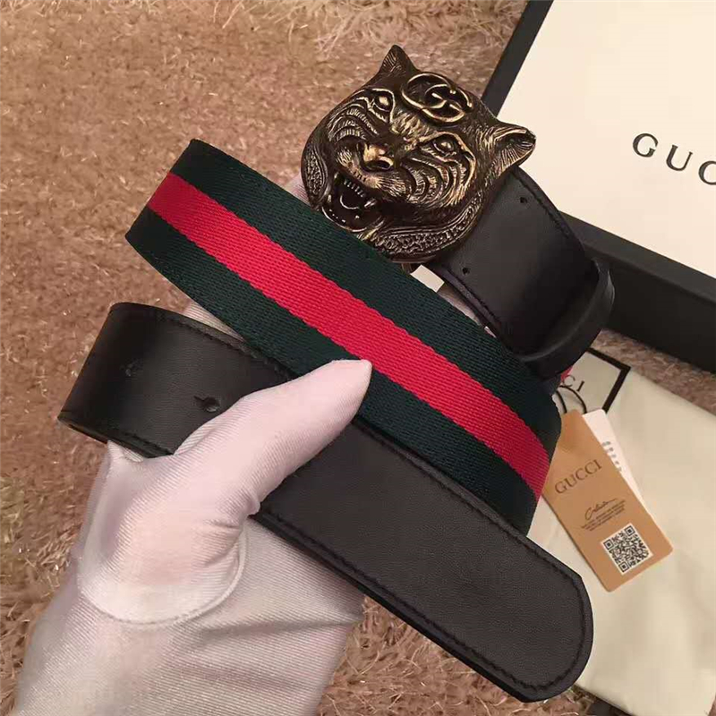 Gucci 古奇新款 頭層牛皮腰帶 情侶款 精鋼虎頭扣